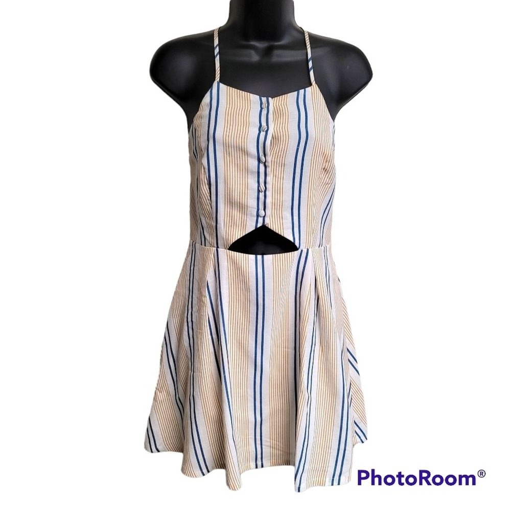 J.O.A White Striped Fit And Flare‎ Coastal Cowgirl Backless Skater Dress Small